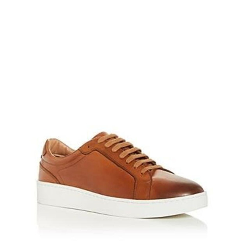 The Men's Store, Men's Low Top Leather Sneakers Cognac US 9